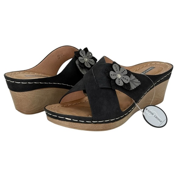 Good Choice Selly Black Womens Wedge Sandals Size 7.5M - Picture 9 of 11
